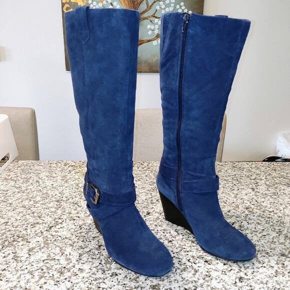 BCBG Generation blue suede wedges knee hight Boots - Picture 11 of 12